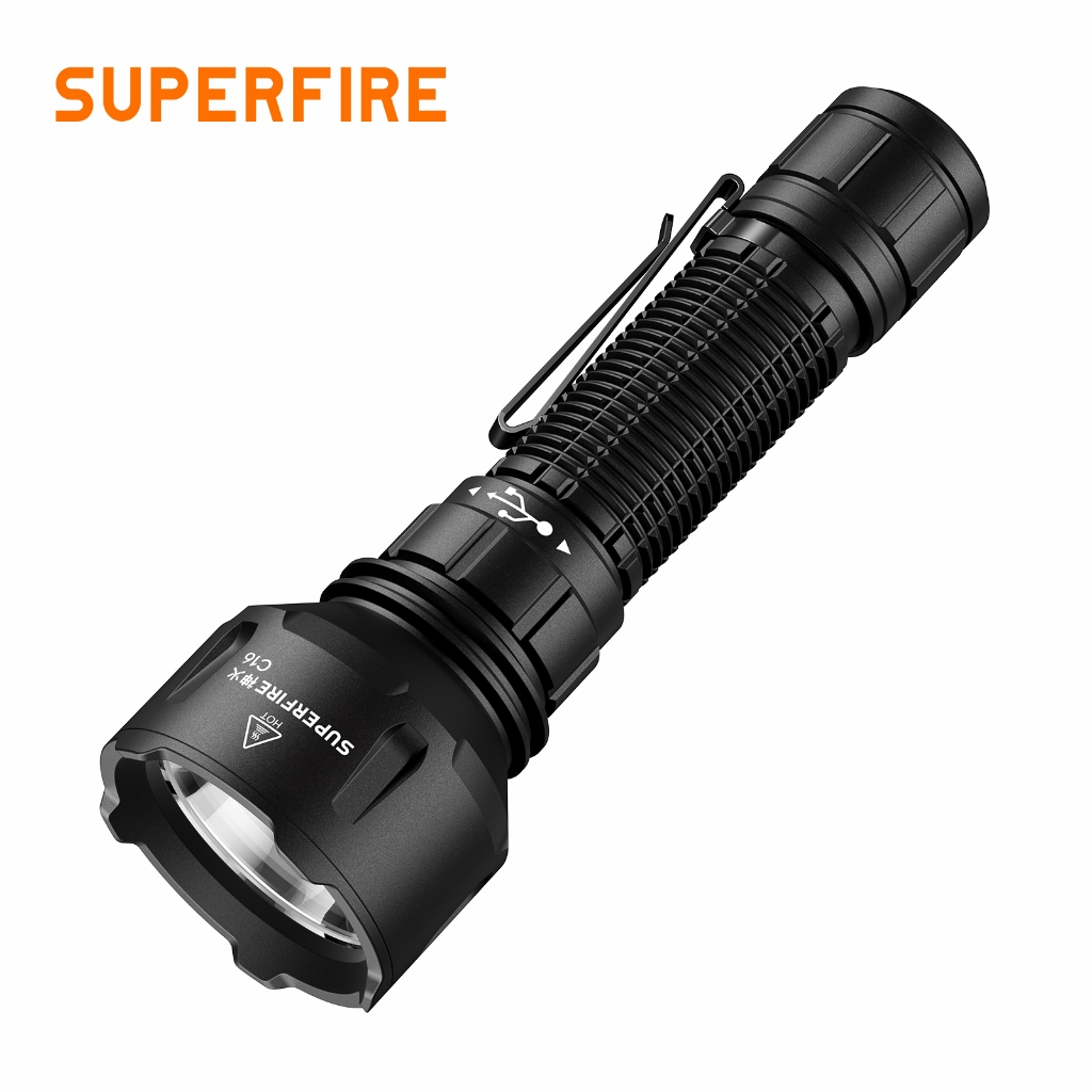 Superfire C16 40W Heavy Duty ไฟฉายกันน้ํา High Power Super Bright Long Range ชาร์จหลายโหมดไฟฉาย Led ขนาดใหญ่สําหรับเดินป่ากลางแจ้งในครัวเรือน Camping