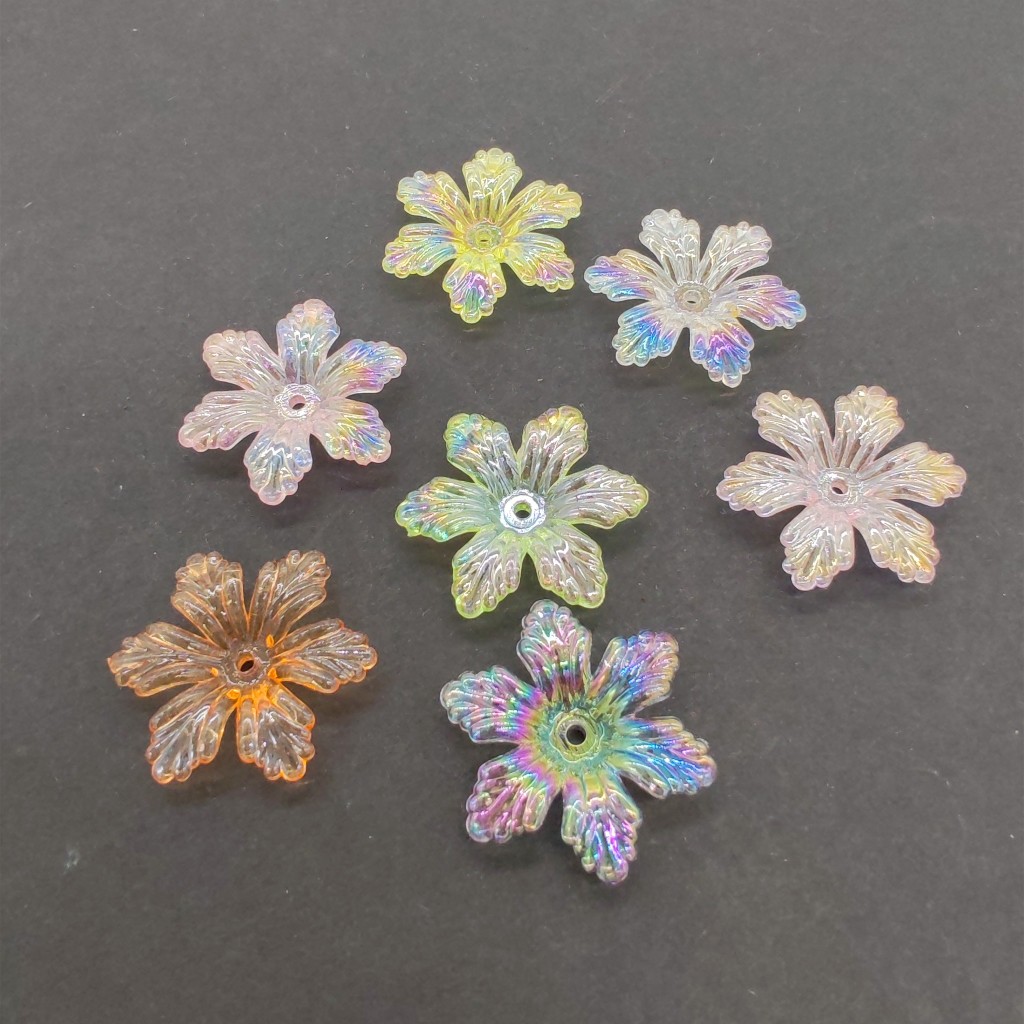 30 ชิ้นแฟชั่นชุบ AB อะคริลิคหกกลีบดอกไม้ Charm หลวม DIY ลูกปัดประมาณ 28 มม.y1868