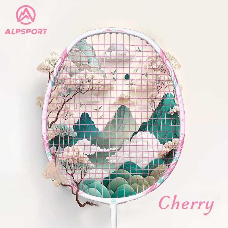 ไม้แบด ALPSPORT TX Cherry 4U สีชมพูอ่อน - คาร์บอน T600 แท้ 100% - ออกแบบสำหรับสาวๆ - พร้อมเชือกและออเวอร์กริ๊ป - เหมาะกับมือใหม่ ALP TX