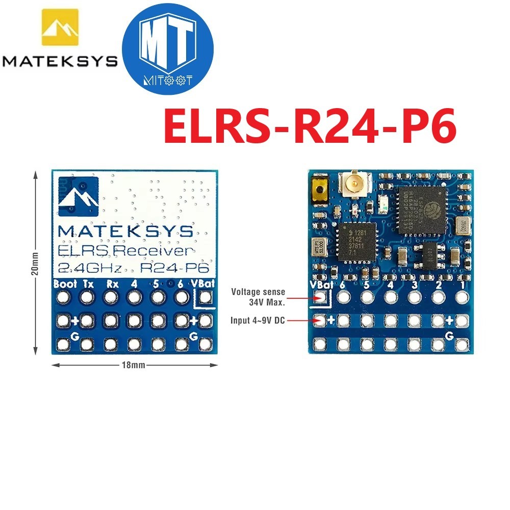 Matek ELRS-R24-P6 R24-P6 EXPRESSLRS 2.4GHz PWM Receiver พร้อมขั้วต่อเสาอากาศรองรับ 2 ~ 8S VBat แรงดั