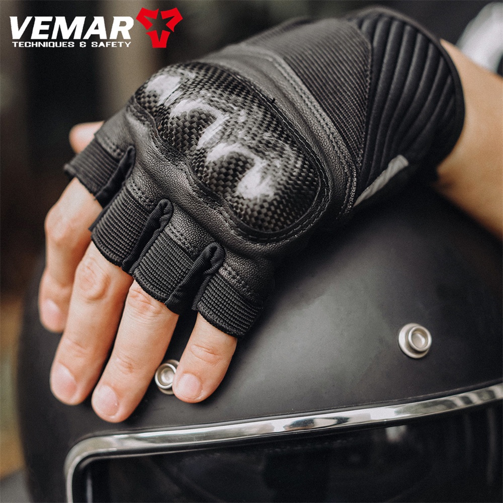 Vemar หนังรถจักรยานยนต์ถุงมือครึ่งนิ้วคาร์บอนไฟเบอร์ Vintage ผู้ชายผู้หญิงMoto ขี่อุปกรณ์มอเตอร์ไซด์ Retro ถุงมือสําหรับ Touring S-XXL