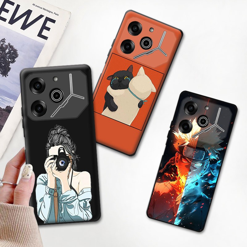 ปลอก Tecno Pova 6 5G Pova6 Pro 5G เคสยางสีดํากันกระแทกปกอ่อนทาสีการ์ตูนด้านหลัง