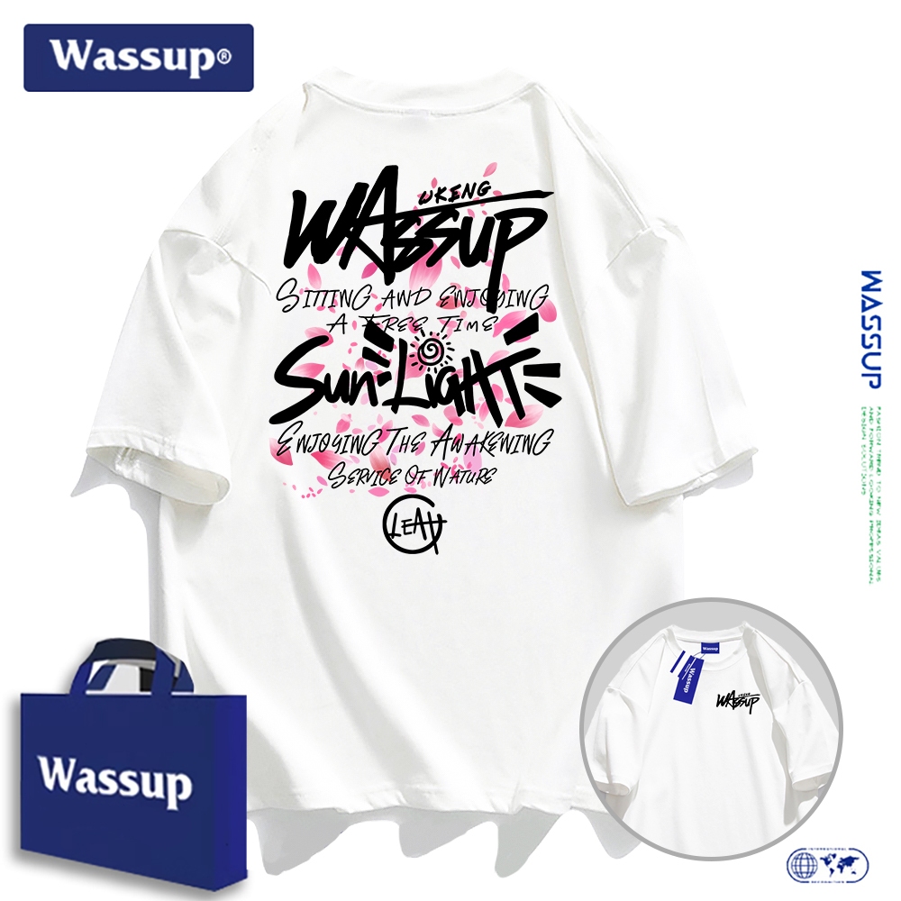 (พร้อมส่ง) เสื้อยืด wassup แนวอเมริกัน ลายพิมพ์สีย้อม Cotton 100% ใส่สบาย เท่ได้ทั้งชายหญิง