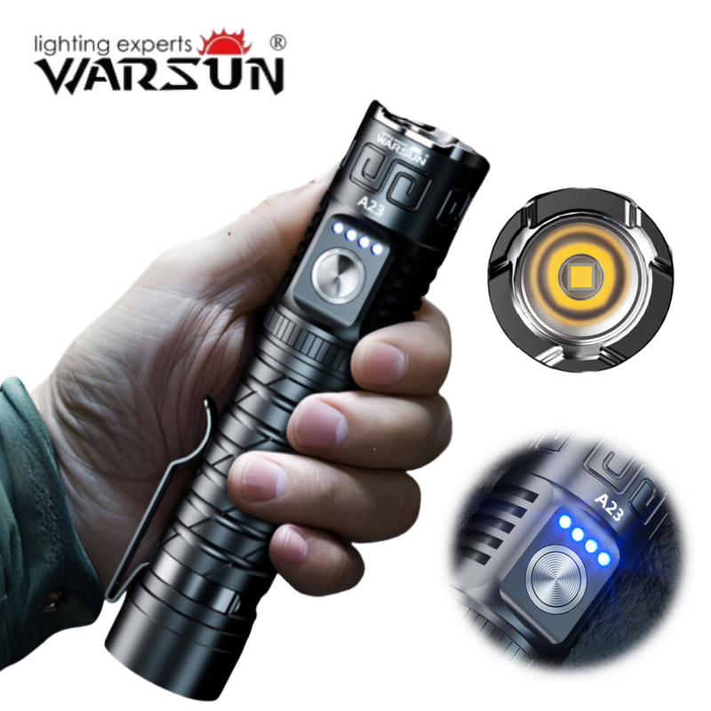 Warsun A23 21700 ชาร์จไฟฉายยุทธวิธี USB-C 3300 Lumens ไฟฉายแสงสว่างแรงสูง ไฟฉายแรงสูงพกพา ไฟฉายพร้อมคลิป กันน้ําไฟฉายแม่เหล็ก