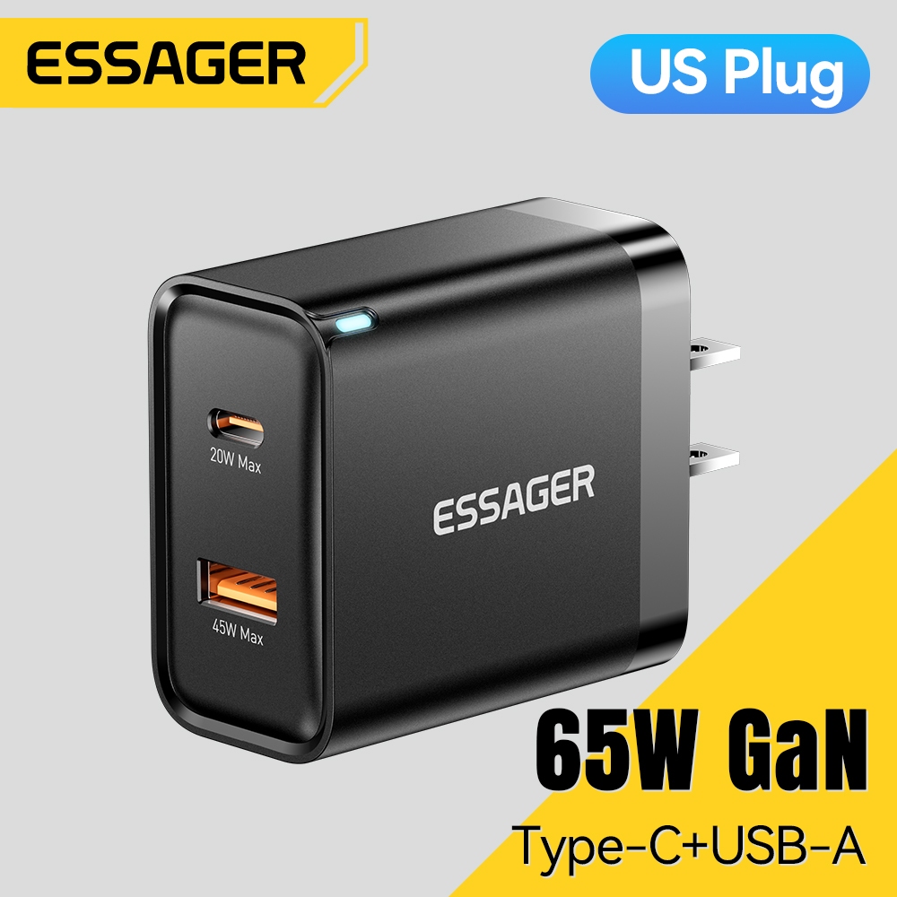 Essager O GaN 65W Fast Charging Charger USB + Type-C พอร์ต Fast Charging adapter