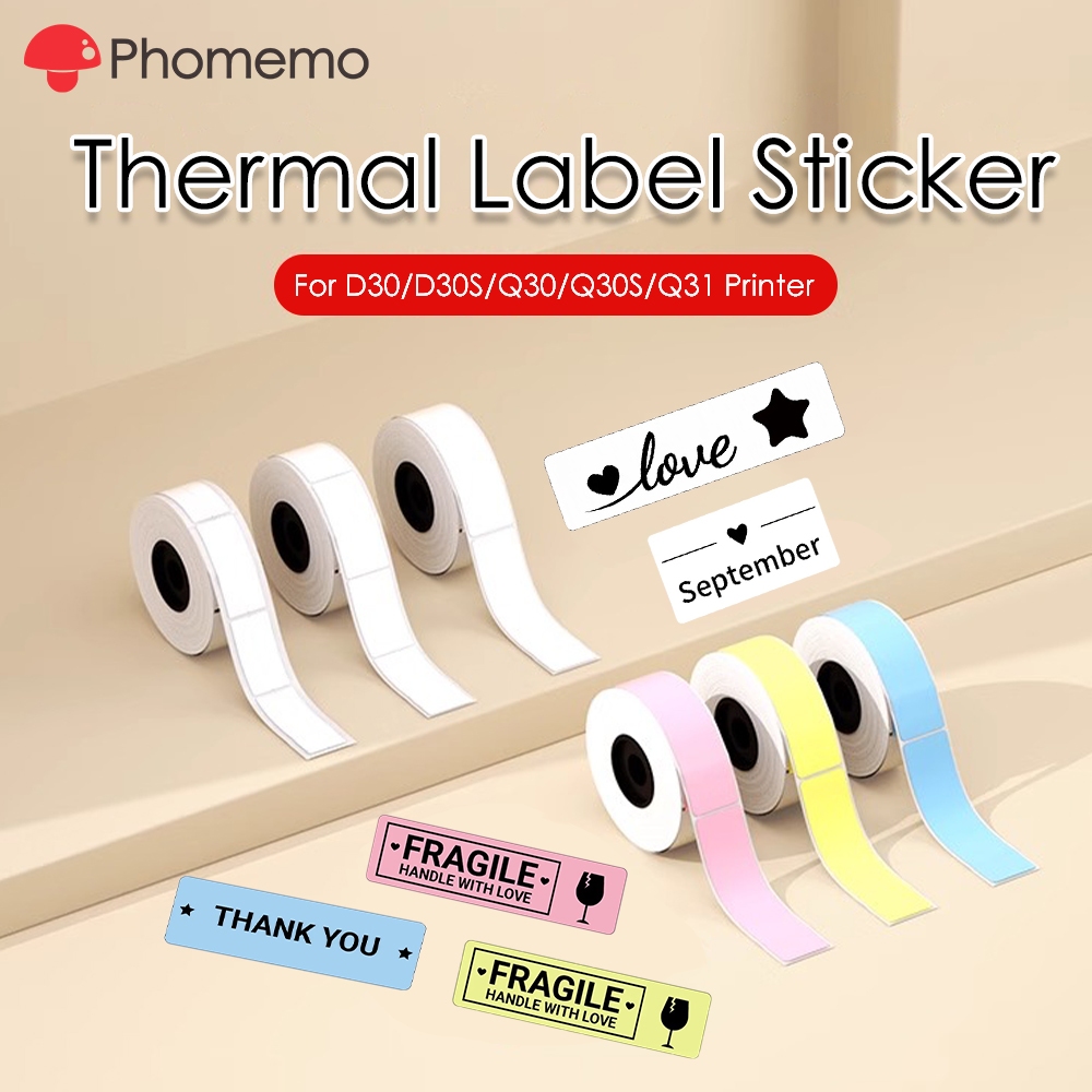 Phomemo สติกเกอร์ฉลากความร้อนสำหรับเครื่องพิมพ์  D30/D30S/Q30/Q30S, 3 ม้วนต่อกล่อง
