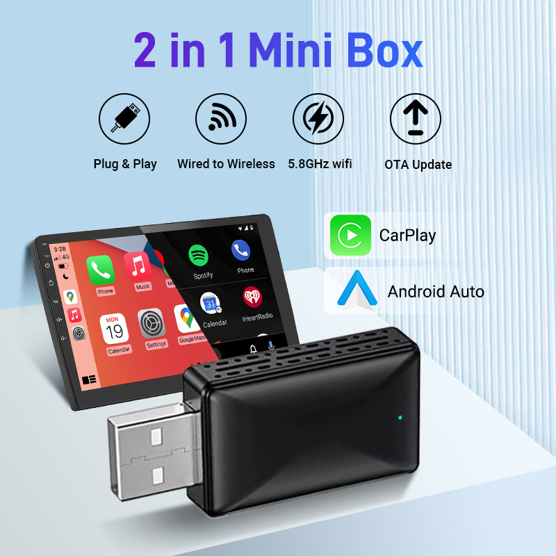 🇹🇭ส่งจากศูนย์ไทยครับ🇹🇭 ใหม่Wireless CarPlay Android Autoอะแดปเตอร์สมาร์ทมินิกล่องPlug and Play WiFiเชื่อมต่อแบบมีสายไร้สายUSB Dongle