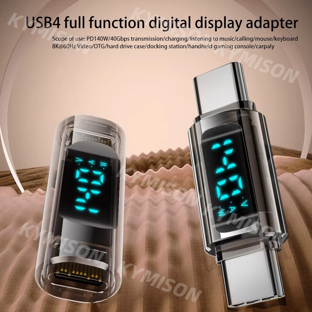 Pd140w USB4.0 40Gbps ประเภท C ถึง C OTG อะแดปเตอร์ 8K 60Hz จอแสดงผล LED โปร่งใส 5A Fast สายชาร์จสําหรับ iPhone 15 MacBook Pro