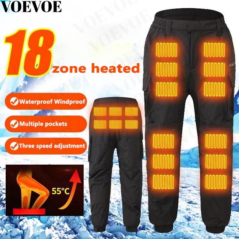 M-7xlvoevoe กางเกงกันน้ําและอุ่น, 18 พื้นที่ความร้อนแบตเตอรี่ขับเคลื่อนกางเกงความร้อนฤดูหนาวสําหรับผู้ชาย (ไม่รวมแบตเตอรี่)