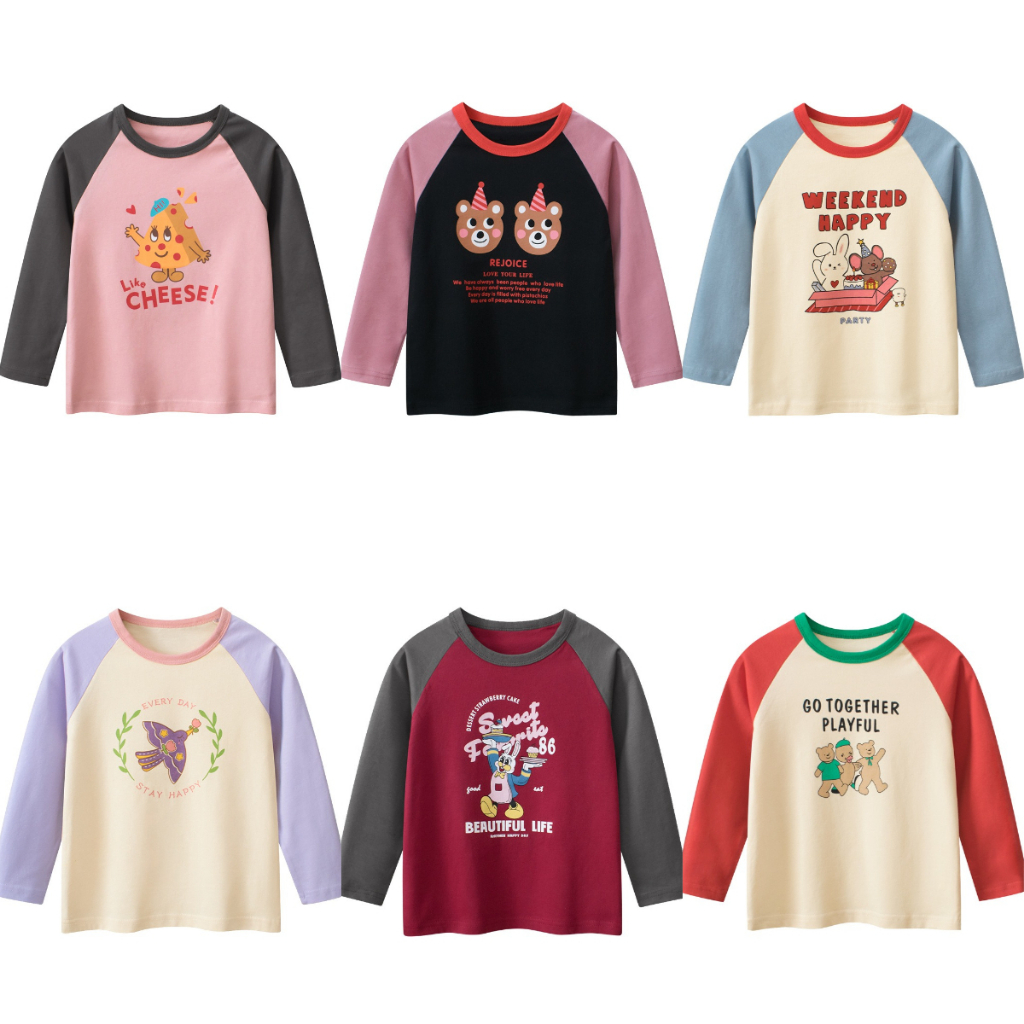 สาวการ์ตูนพิมพ์เสื้อเด็กผ้าฝ้ายเสื้อเด็กแขนยาวด้านบนเสื้อผ้า