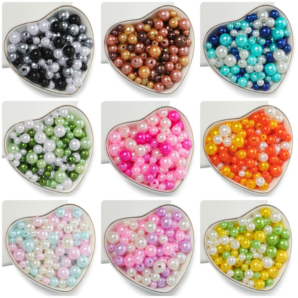 St. kunkka 4-10mm 20/10g ลูกปัดไข่มุกABS ลูกปัดขนาดผสม เลียนแบบไข่มุกที่มีสีสันรอบลูกปัดพลาสติกผสมสําหรับ DIY สร้อยข้อมือสร้อยคอทํา
