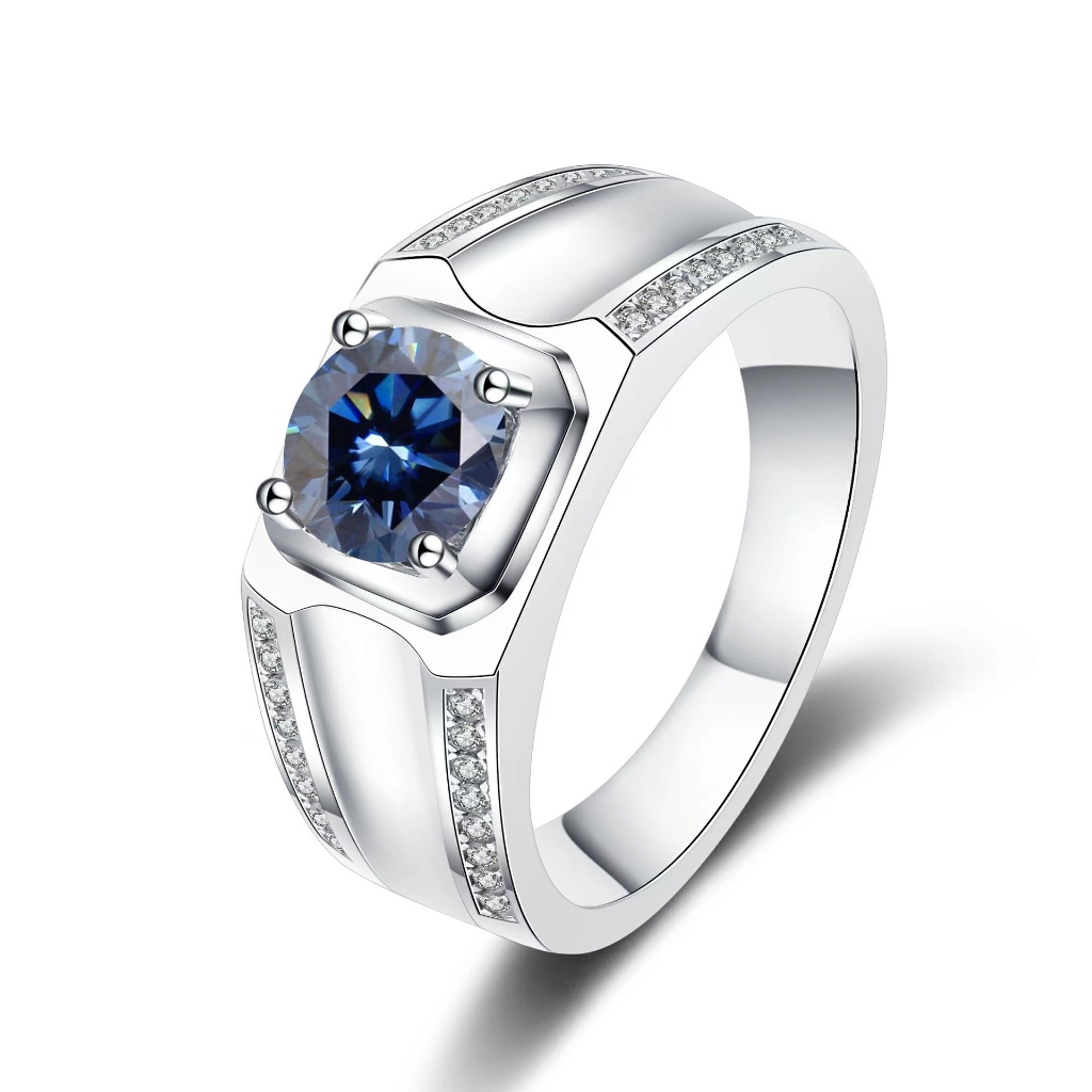 1ct/2ct sapphire blue moissanite diamond men rings for gift