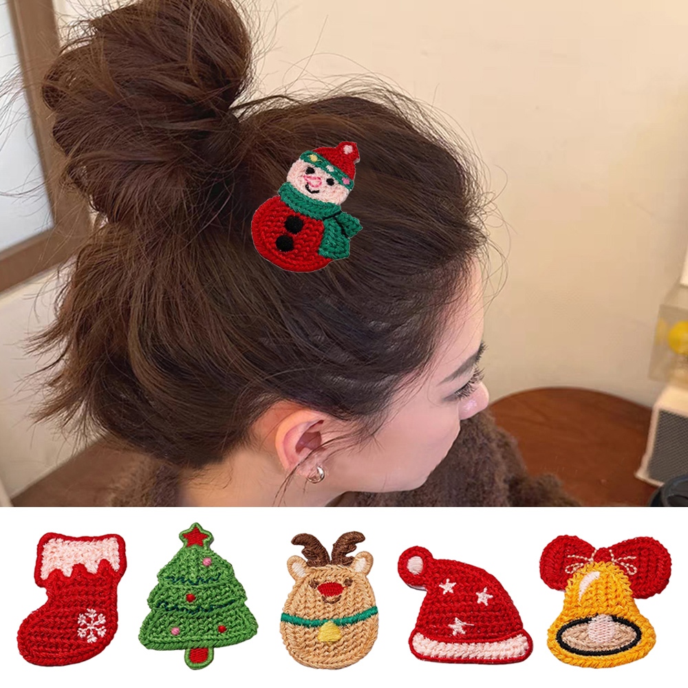 กิ๊บติดผมคริสต์มาส Elk Xmas Tree Deer Santa Claus ถัก Hairpin แฟชั่น Simple Barrettes