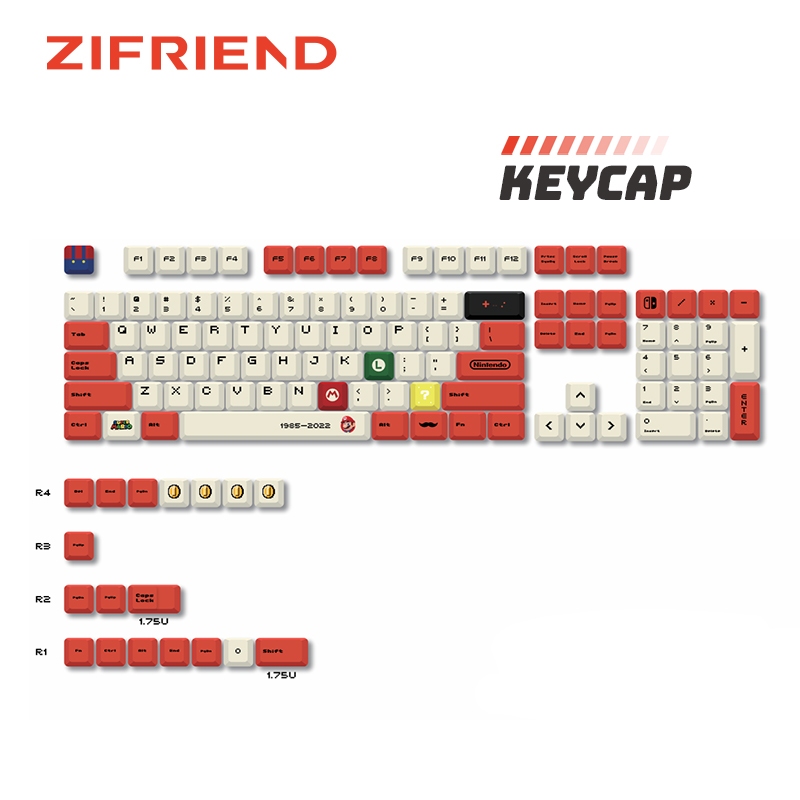 ZIFRIEND ปุ่มกด Mario 123 คีย์ PBT คีย์บอร์ดเชิงกล ของขวัญสุดน่ารัก