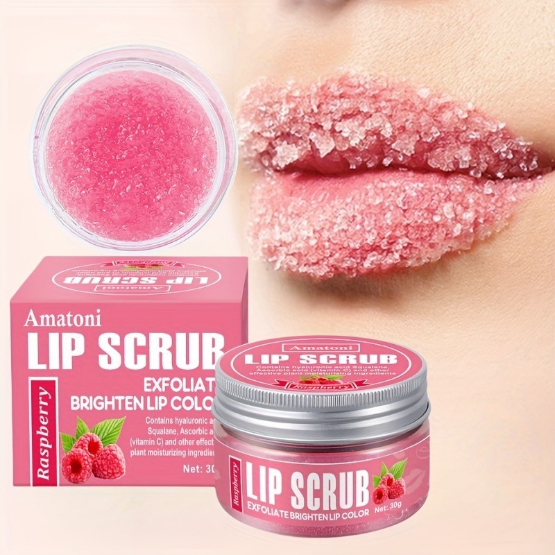 Raspberry Scent Lip Scrub 30g/1.96oz, Exfoliating & Moisturizing Lip Care With Plant Squalane, Removing Dead Skin, Brightening Lip Color, สูตร Hydrating สําหรับ Smooth, Refreshed Li