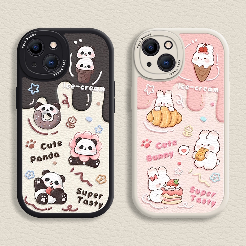 เคสแพนด้าและกระต่าย iPhone สําหรับ 16 / 15 / 14 / 13 / 12 / 11 Promax การ์ตูนปลอกอ่อนสําหรับ iPhone 7 / 8 Plus / X / XR / Xs Max Cover
