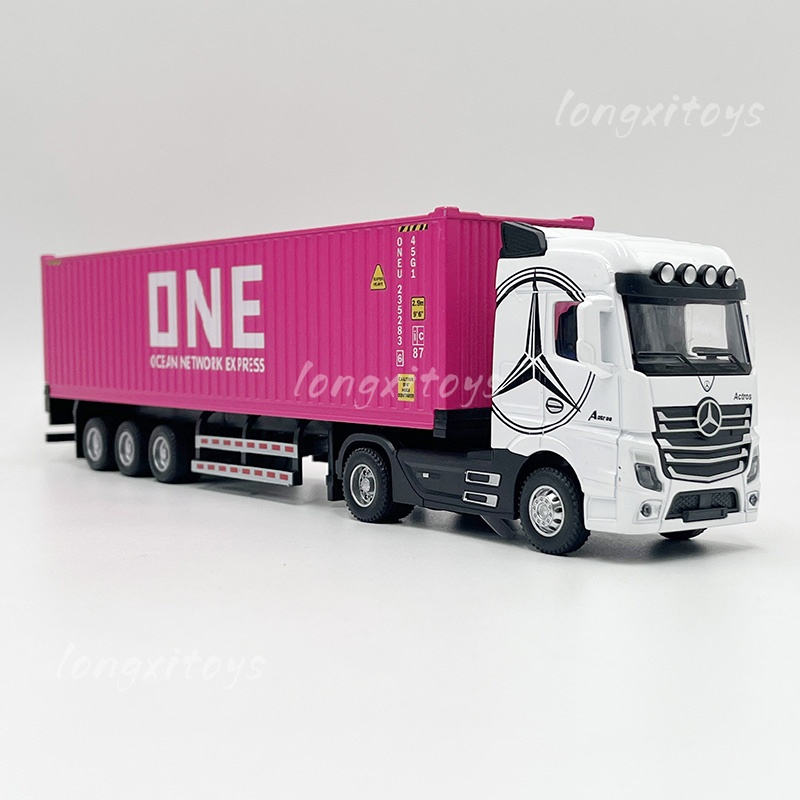 1:50 ของเล่นโมเดลโลหะหล่อ Mercedes Benz คอนเทนเนอร์รถบรรทุกหนักดึงกลับพร้อมเสียงและแสง