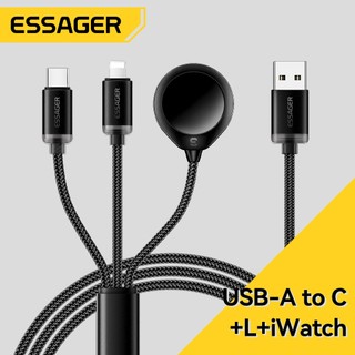 Essager 3A USB To C+L+ นาฬิกาผู้ชาย 3 in 1 สายชาร์จใช้งานร่วมกับ ip 8-15 Series, Ap watch Series,Android