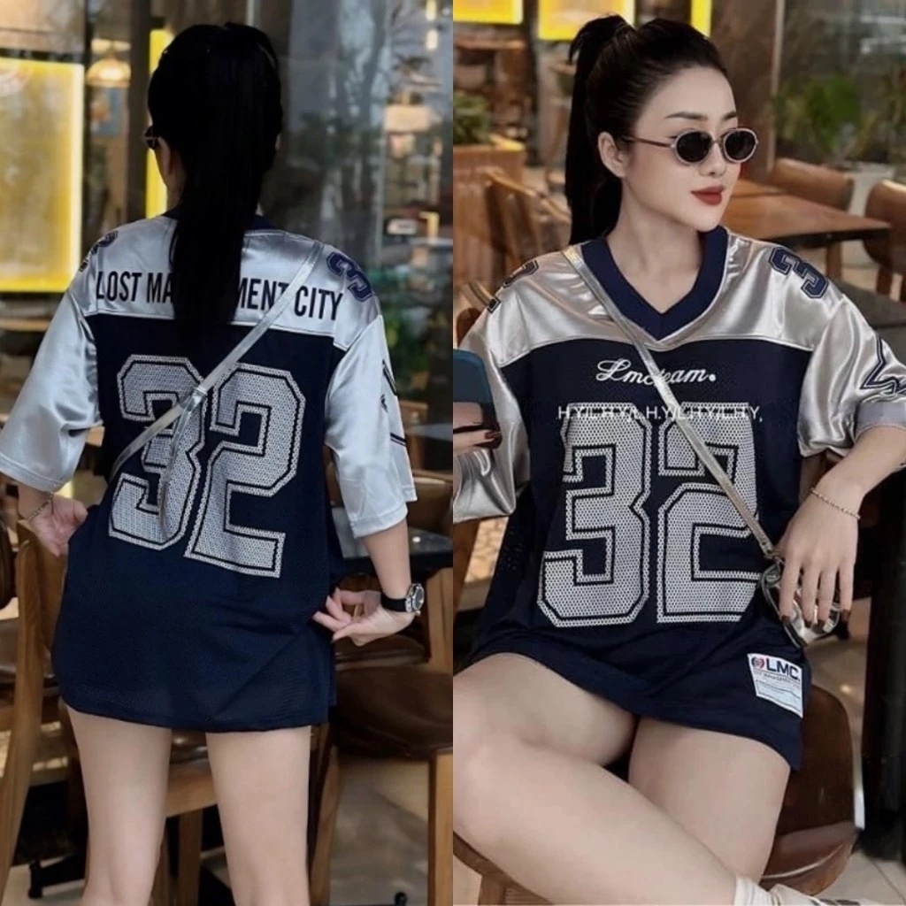 เลขที่.32 เสื้อยืดผู้ชายและผู้หญิง เสื้อยืด ไม่จํากัดเพศ ทรงหลวม ขนาดใหญ่เกินไป ผลิตจากเสื้อตาข่ายพิมพ์ลายเท่ๆ เลขที่.32