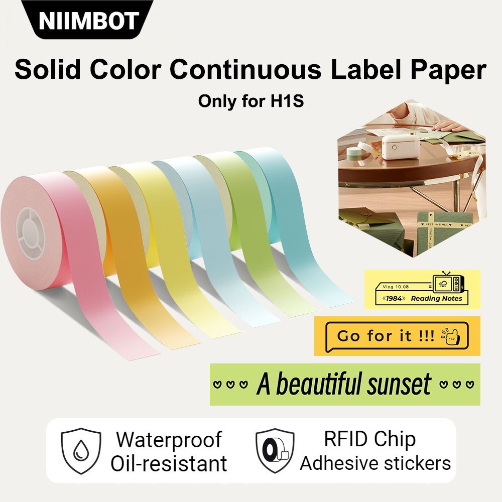 NIIMBOT H1S กระดาษต่อเนื่องสีกระดาษฉลากความร้อนกระดาษพิมพ์กันน้ําทําเครื่องหมายโน้ตบุ๊ค