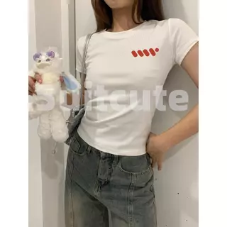 Suitcute A009-0026 เสื้อยืดคอกลมผู้หญิงพิมพ์ลายโบว์พิมพ์ลายผ้า