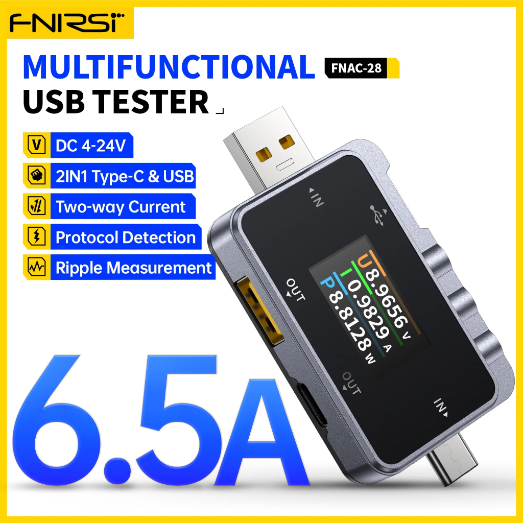 Fnirsi FNAC-28 2 IN 1 Type-C USB Tester Digital Voltmeter Amterimetor Voltage Current Meter Power Bank Charger วัด