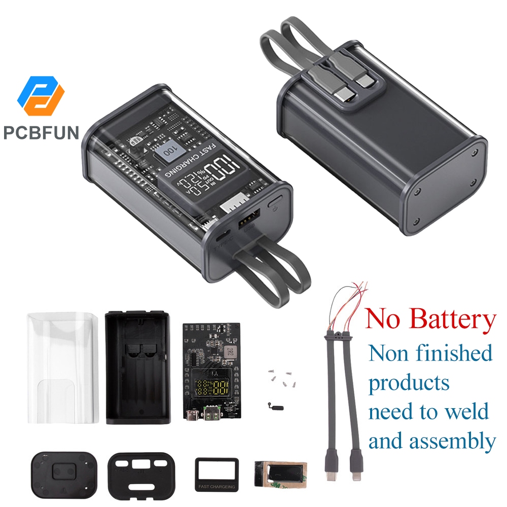 Pcbfun กล่องพาวเวอร์แบงค์ 18650 21700 Pd22.5w ชาร์จเร็ว Diy ไม่รวมแบตเตอรี่