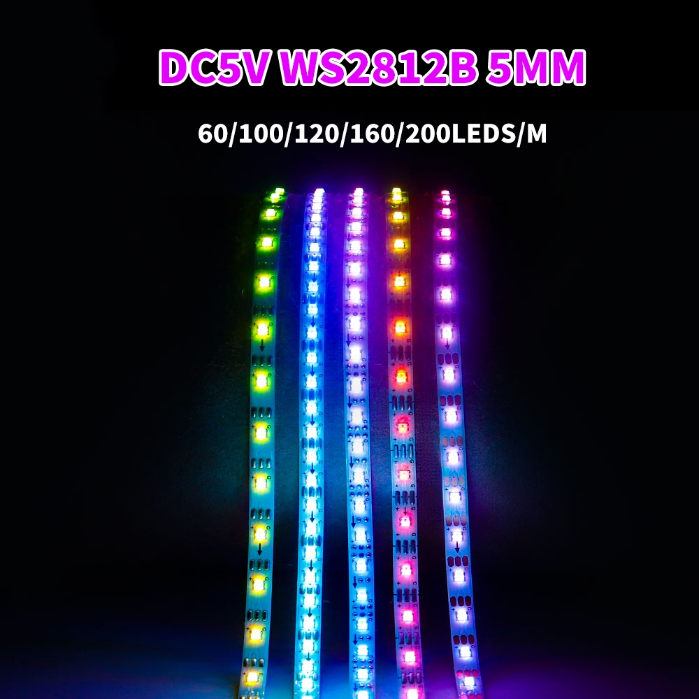 5 มม.WS2812B Ultra-Narrow 2020SMD RGBIC LED Strip 60/100/120/160/200Leds/m แอดเดรสเทป DC5V