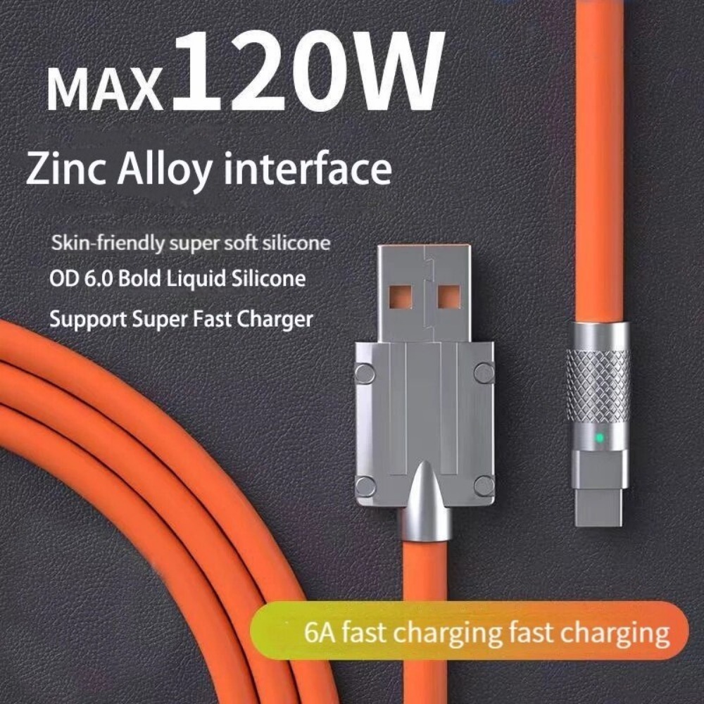 120w 6A Type c Fast Charger Data Cable ชาร์จซิลิโคนเหลวสายชาร์จ Type-c เครื่องชาร์จสาย Micro Usb