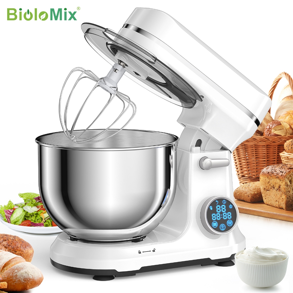 Biolomix เครื่องผสมอาหารแบบตั้งพื้นในครัว, 1200W 5L Stand Mixer ชามสแตนเลส ,มอเตอร์ DC 11 สปีด, หน้าจอ OLED ดิจิตอล, เครื่องผสมอาหารไฟฟ้าพร้อมตะขอแป้ง, ปัด