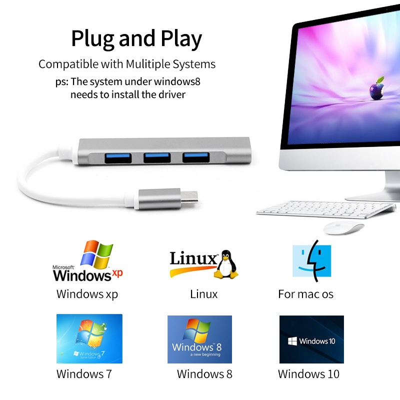 Ankndo 4 in 1 USB Type C Hub Adapter 4/7 พอร์ต 3.0 ประเภท C Multi OTG USB Splitter Expander สําหรับแล็ปท็อปพีซี