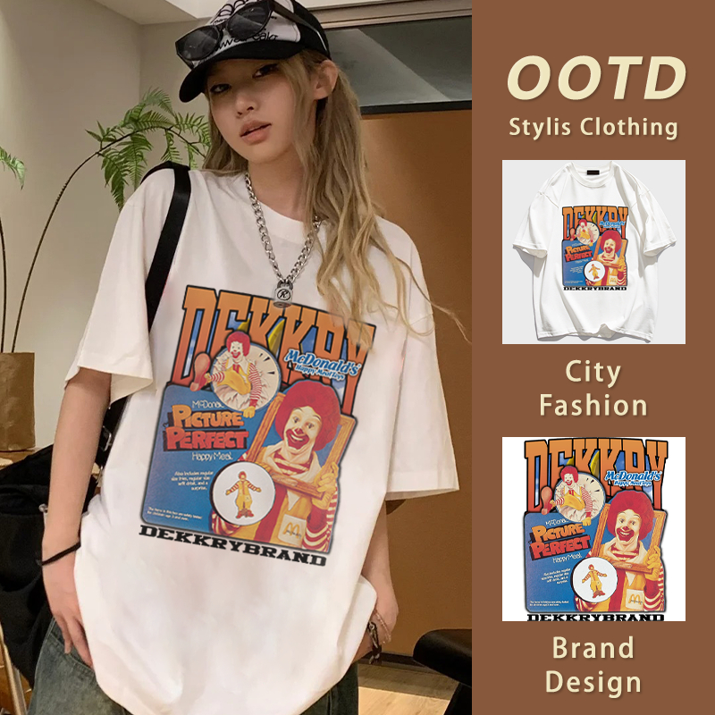 เสื้อยืดแขนสั้นลายวินเทจสไตล์อเมริกัน สำหรับฤดูร้อน แบบคู่รัก ใส่สบาย ผ้าคอตตอนครึ่งแขนแบบหลวม YG958