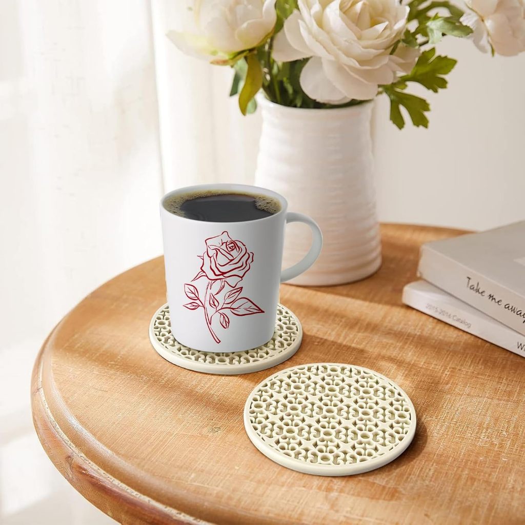 ที่รองแก้วซิลิโคนสําหรับดื่ม, ชุดเสื่อถ้วยสําหรับเครื่องดื่มร้อนและเย็นและสําหรับการป้องกันบนโต๊ะ, ที่รองแก้วบาร์ - รูปที่ 5