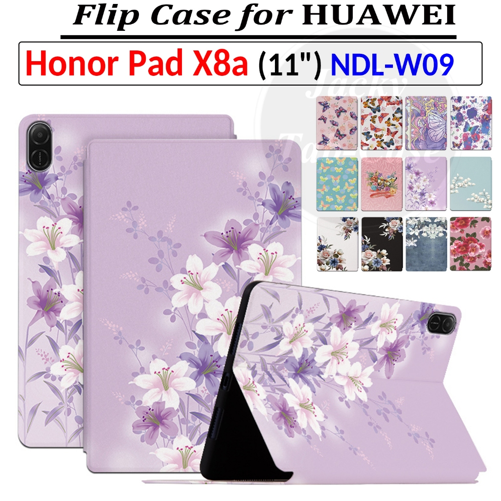 สําหรับ HONOR Pad X8A แท็บเล็ต 11.0 "2024 HONOR Tab NDL-W09 NDL-L09 11 นิ้วดอกไม้ผีเสื้อสไตล์ PU หนั