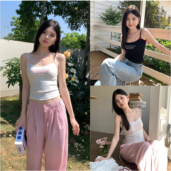 Bella Shop สไตล์การแต่งตัวโดพามีน ดีไซน์โบว์เล็ก เสื้อกล้ามสไตล์ Y2K เสื้อรัดรูป เซ็กซี่ อเนกประสงค์