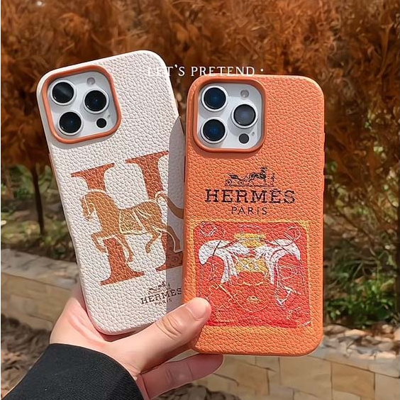 เคสโทรศัพท์หนังสีส้มหรูหราน่ารักสําหรับ iPhone 16ProMax 15ProMax 14ProMax 13ProMax ปกแข็งกันกระแทก