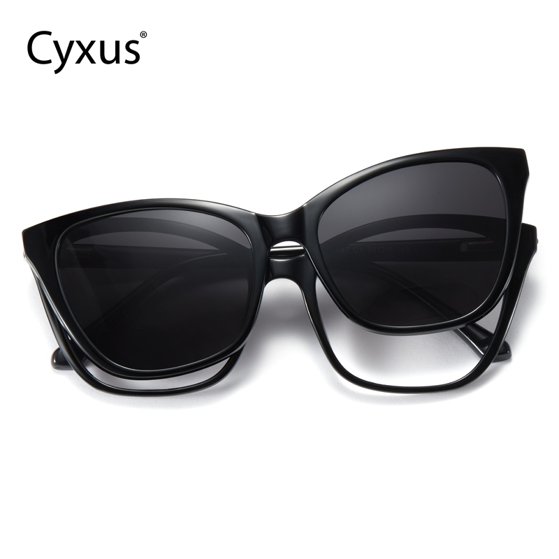 Cyxus Square Magnetic 2 in 1 แว่นกันแดดโพลาไรซ์กรอบสีดํา UV400 ป้องกันป้องกันแสงสะท้อนขับรถบุรุษ/สตรี P1222