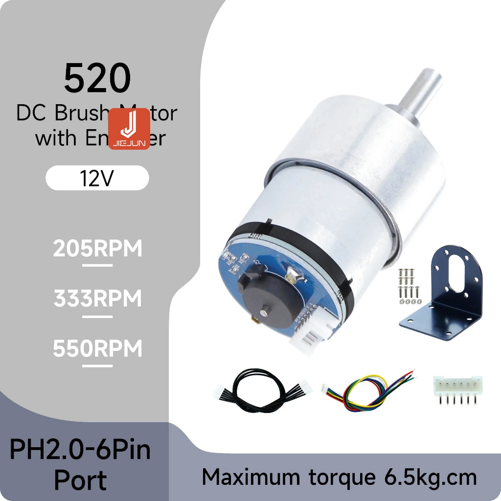 12v 520 DC มอเตอร์ Encoder 205RPM 333RPM 550RPM 6 มม.D-type Shaft แรงบิดสูงโลหะทั้งหมดกล่องเกียร์มอเตอร์สําหรับ Balance AckermanCar