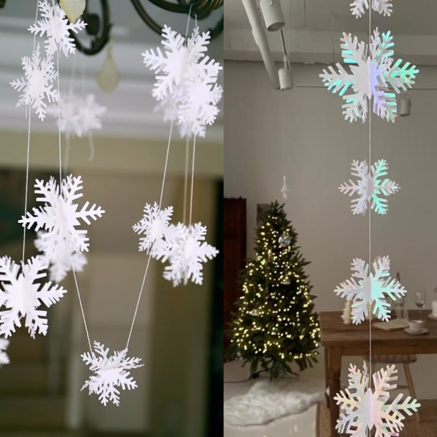 12 ชิ้นเลเซอร์ 3D แขวนเกล็ดหิมะแบนเนอร์ตกแต่ง,เกล็ดหิมะคริสต์มาส Garland เกล็ดหิมะสีขาว Party Decor