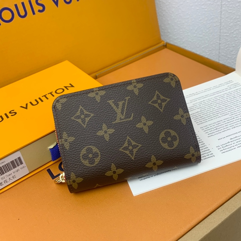 (พร้อมเคส) Louis Vuitton Premium Womens Wallet, Classic Old Flower Leather Folding Coin Purse Cléa M