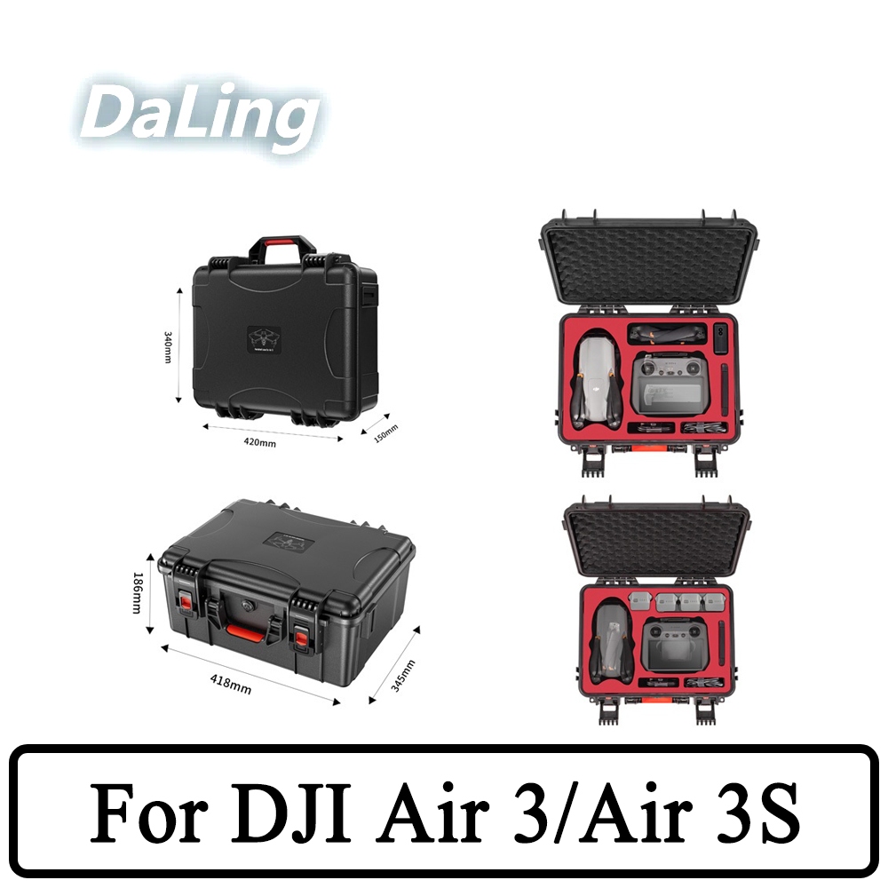 Drone กระเป๋าเดินทางสําหรับ DJI Air 3/Air 3S กรณีกันน้ํา Drone ความแข็งสูงป้องกันการระเบิดกรณีใช้งานร่วมกับ RC2/N2 รีโมทคอนโทรล Air 3/Air 3S กล่อง