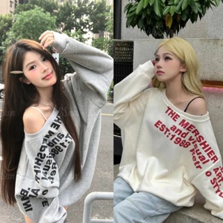 สไตล์เกาหลี เสื้อสเวตเตอร์เปิดไหล่แขนยาวคลาสสิก ฤดูใบไม้ร่วง…