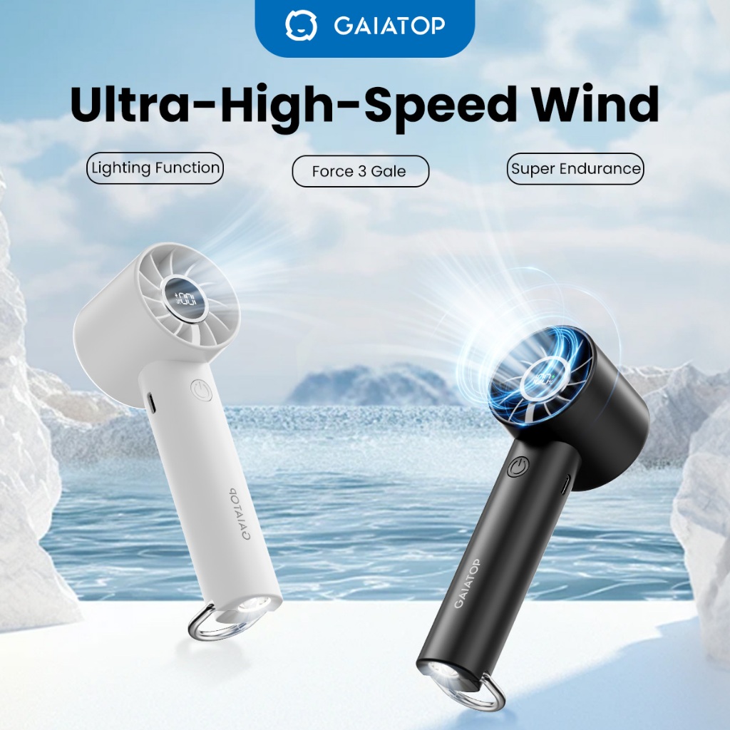 GAIATOP พัดลมมินิแบบพกพา พัดลมพกพาพร้อมจอแสดงผล LED 3 ระดับ พัดลมแบตเตอรี่แบบชาร์จไฟ USB 2,000mAh ไฟ LED พัดลมตั้งโต๊ะขนาดเล็กสำหรับผู้หญิง