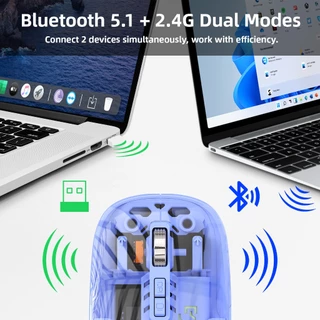 GOOJODOQ เมาส์ไร้สาย 2.4G+Bluetooth 5.1 ตัวสองโหมดเพรียวบางพร้อมการลัดเดสก์ท็อป 3 ระดับ DPI และ