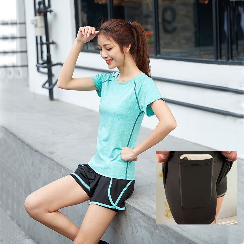 ชุดกีฬา เสื้อแขนสั้น แบบแห้งเร็ว เหมาะกับใส่ออกกําลังกาย วิ่ง เล่นโยคะ สําหรับผู้หญิง GG293