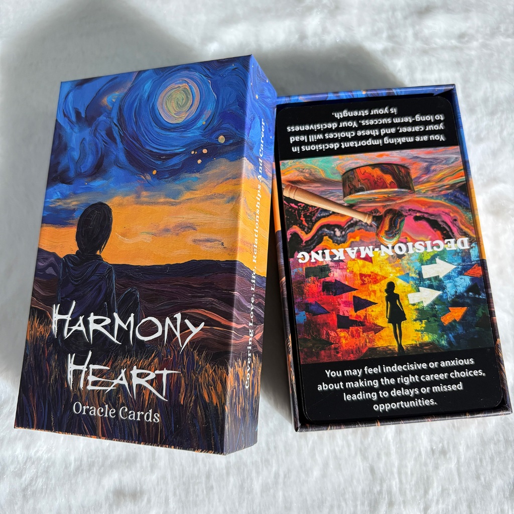 Harmony Heart Oracle การ์ด 56PCS สีสันบทคัดย่อการ์ด 12x7 ซม.สําหรับชีวิตคําแนะนําด้วย Upright และ Reversed Meanings เกมกระดาน