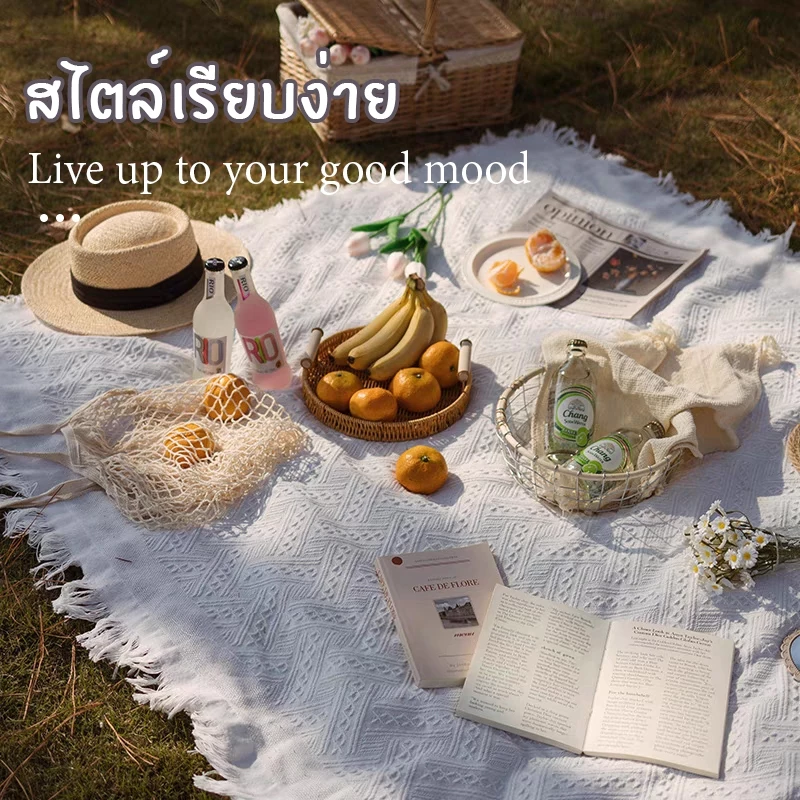 เสื่อปิคนิค เสื่อชายหาด ผ้าปูปิคนิค ลายมินิมอล ผ้าพร็อพถ่ายรูป ทำความสะอาดและล้างง่าย พร้อมส่ง