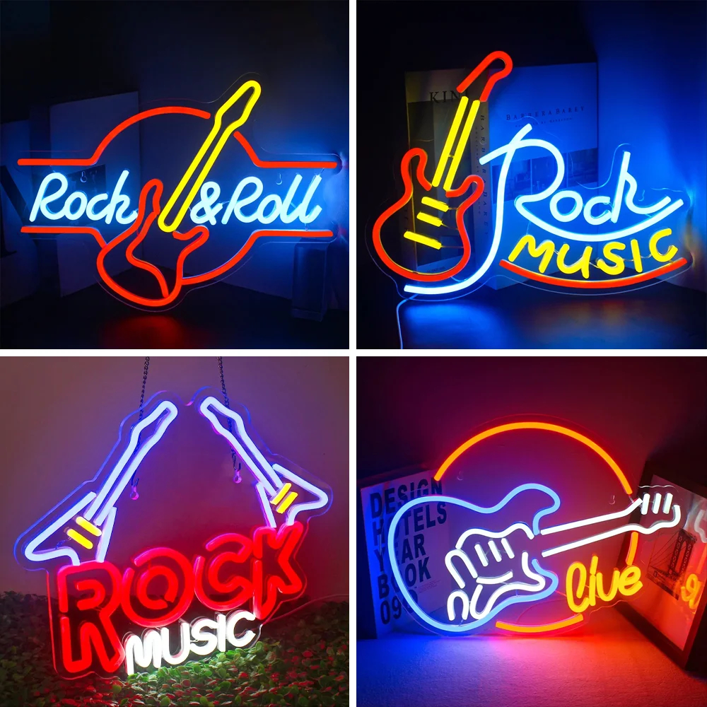 Rock Roll สัญญาณนีออนกีตาร์เพลง Led Neon Light Art Wall Decor สําหรับเกมห้องเพลง Party Rock Studio Bar Disco Party Neon