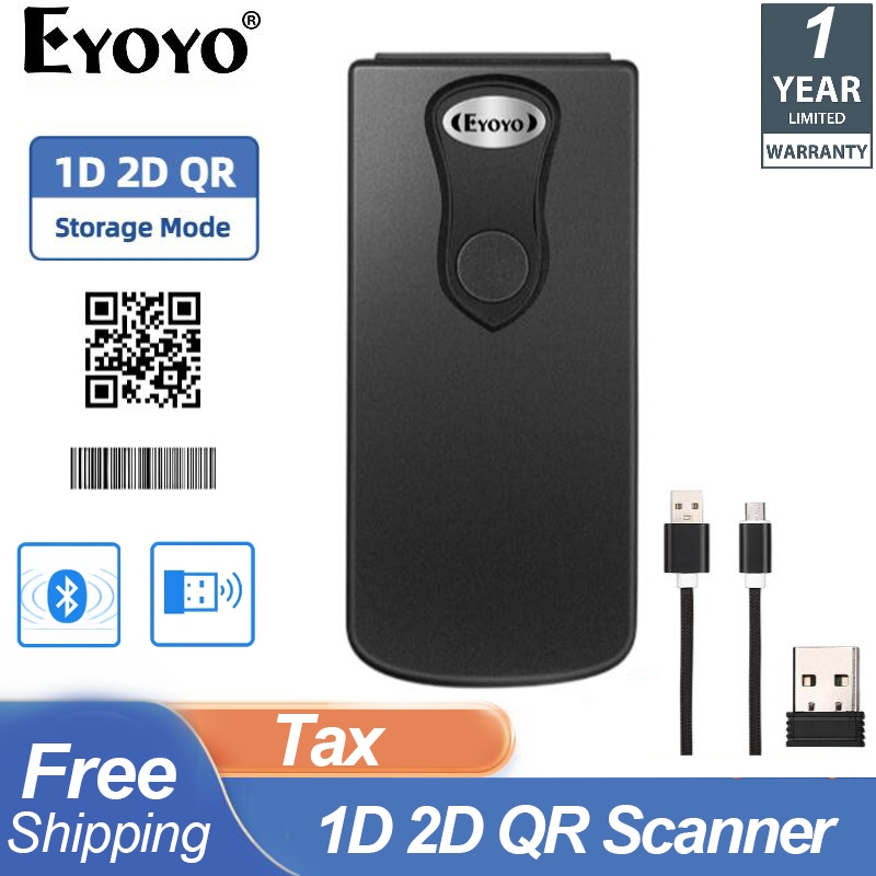 Eyoyo เครื่องสแกนบาร์โค้ดบลูทูธไร้สาย QR 2D Barcode Scanner มีสาย USB และเครื่องอ่านบาร์โค้ดบลูทูธ ไร้สาย 2.4G หน้าจอ 1D CCD Screen Scanning แบบพกพา PDF417 สําหรับทํางาน
