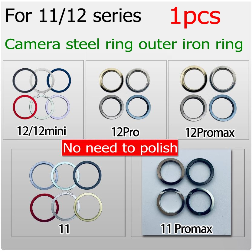 1pcs สําหรับ iPhone 11 12 plus pro max mini คุณภาพสูงด้านหลังกล้องแหวนเหล็ก Bezel ฝาครอบกล้องแหวนเหล็กด้านนอกแหวนเหล็กอะไหล่ทดแทน